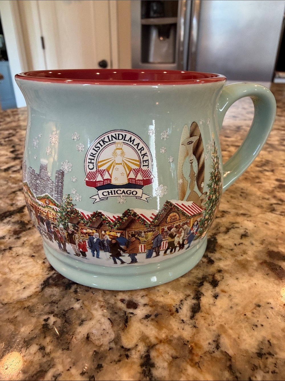 Chicago Christkindlmarket 2023 Collectible Mug Aqua Red Ceramic Holiday